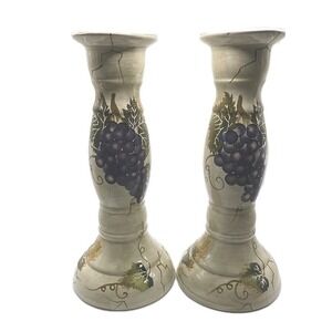 New Tabletop Unlimited Cabernet Candlestick Holders Set Tuscan grapes 9 1/2"